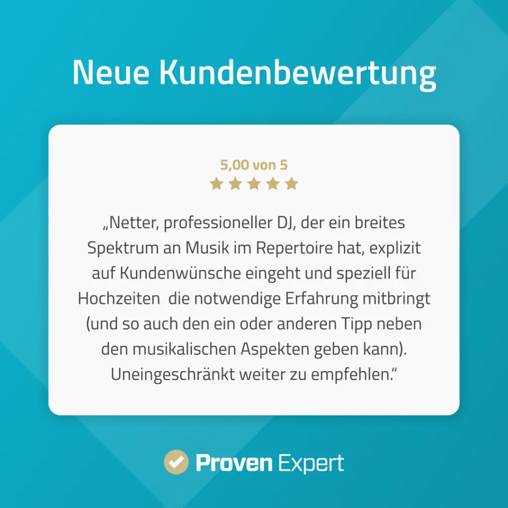 Eine Bewertung von einem Brautpaar über ProvenExpert