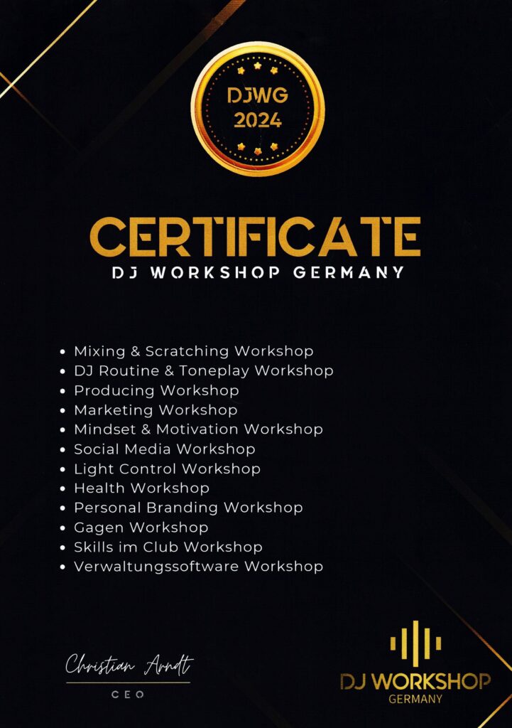 DJ Workshop Germany Zertifikat